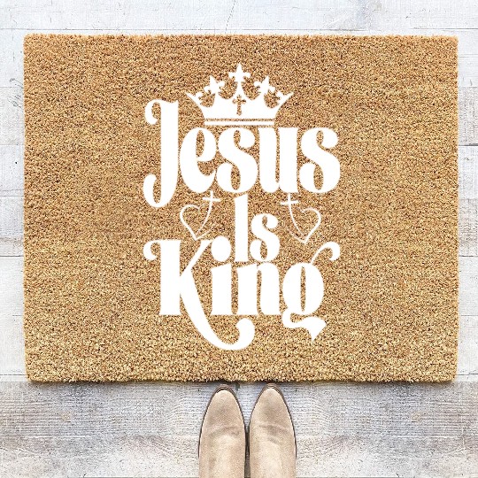 Jesus Is King Love Jesus Christian Christmas Coir Doormats