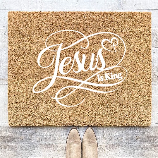 Jesus Is King Love Jesus Christian Christmas Coir Doormats