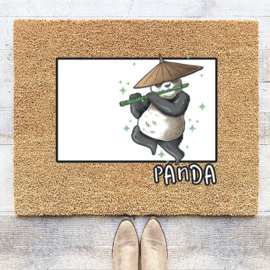 Panda Doodle Chinese Hanzi Panda Bear Friend Coir Doormats