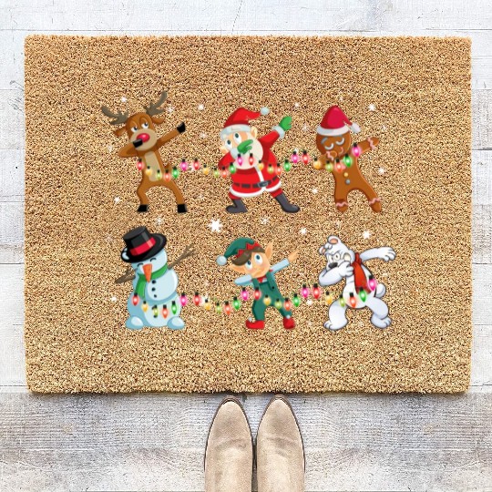 Funny Dabbing Santa And Friends Coir Doormats Christmas