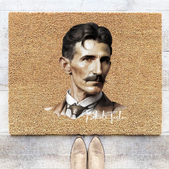 Artistic Illustration of Nikola Tesla Coir Doormats