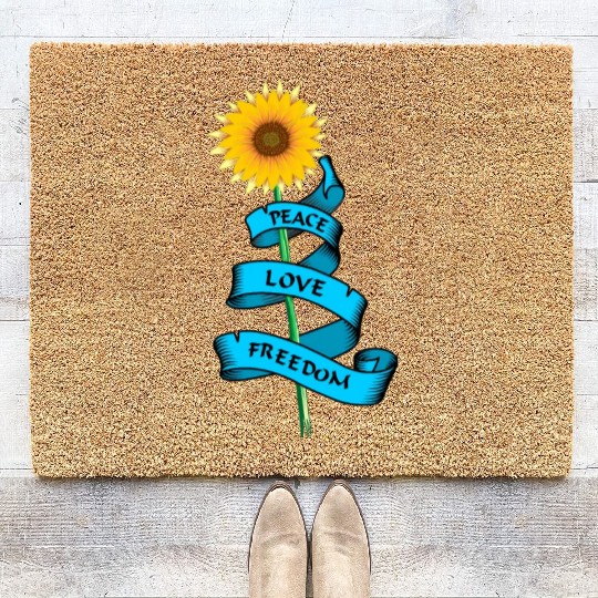 Sunflower Peace love freedom Coir Doormats