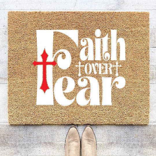 Faith Over Fear Love Jesus Christian Christmas Coir Doormats