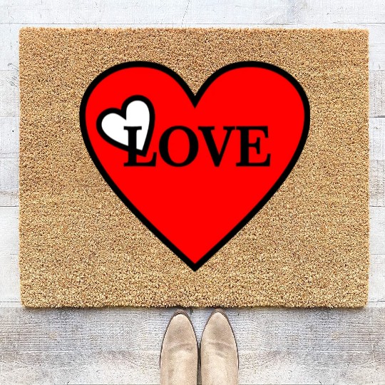 Red heart with white heart love, maybe pregnant? Coir Doormats