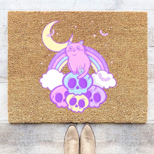Pastel Goth Cat Skull Lover Cute Gothic Yami Coir Doormats