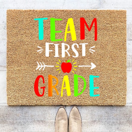 Team First Grade Student Teacher Team Funny Back Coir Doormats