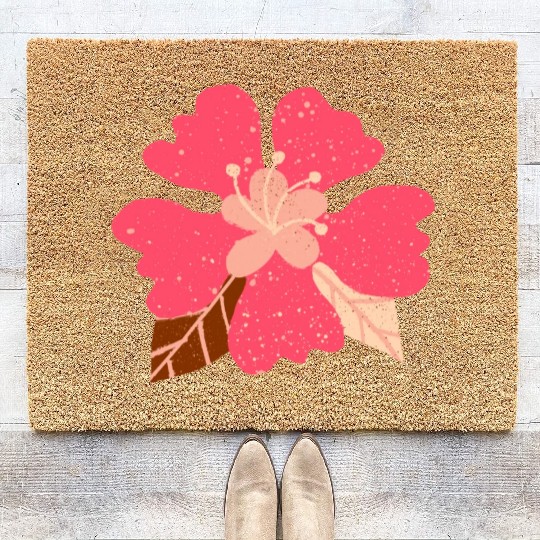 Hot Pink Hibiscus Flower Coir Doormats