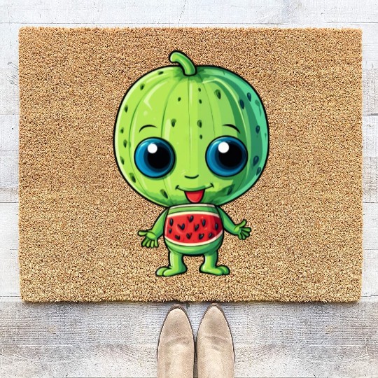 Green Alien & Watermelon: A Galactic Fusion Coir Doormats