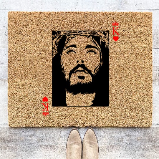 Jesus Is King Jesus King Of Hearts Card Christian Coir Doormats