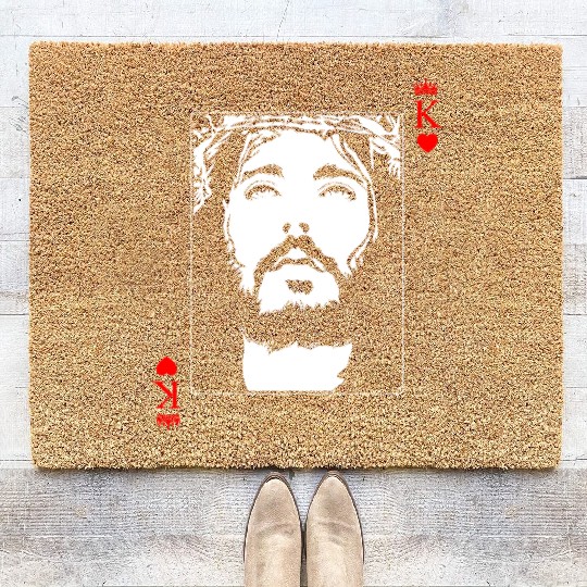 Jesus Is King Jesus King Of Hearts Card Christian Coir Doormats