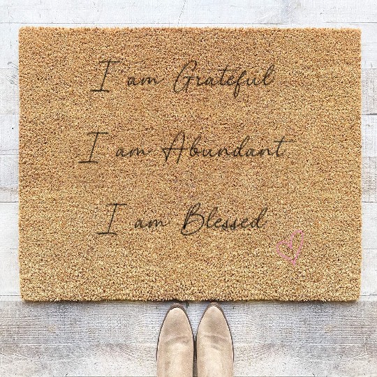 I am Grateful I am Abundant I am Blessed Black Coir Doormats