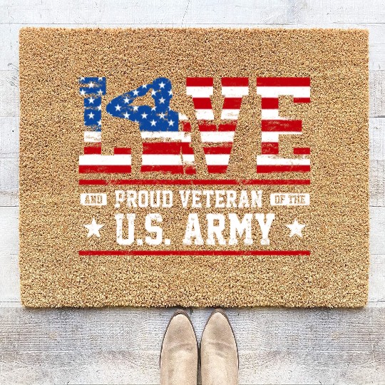 Love And Proud Us Army Veteran Coir Doormats