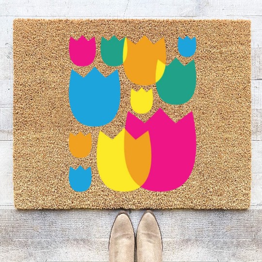 Tulips Retro Florist Flowers Tulip Coir Doormats