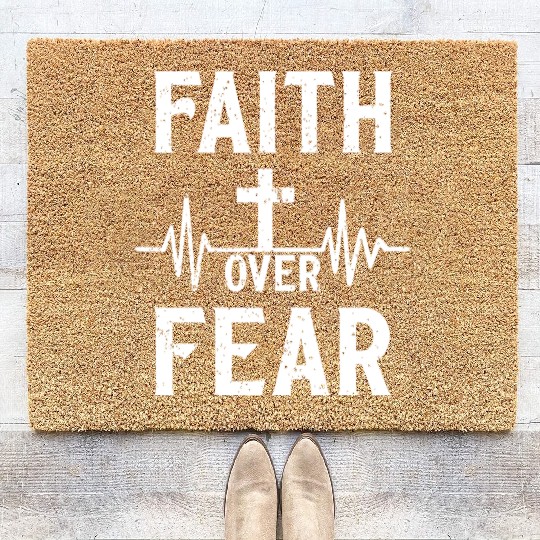 Faith Over Fear Love JesusChristian Christmas Coir Doormats