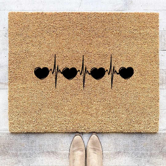 Heart beat with small hearts cardio ECG Coir Doormats