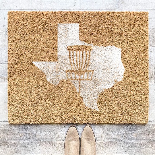 Texas Disc Golf State with Basket Distressed Graph Coir Doormats