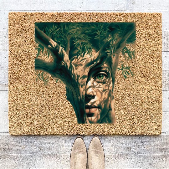 Olive tree and face Coir Doormats