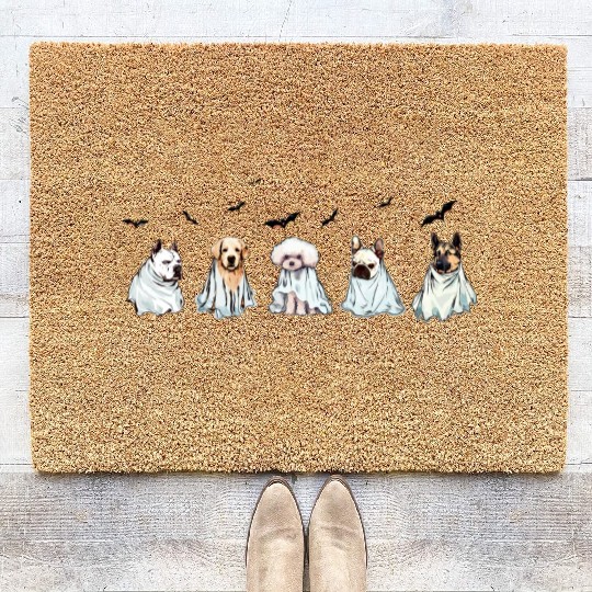 Halloween Dog Pitbull Golden Poodle Bulldog Ghost Coir Doormats