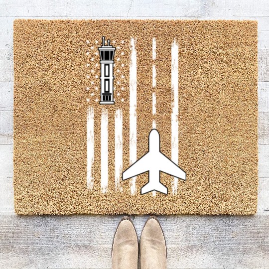 Air Traffic Controller Patriotic Airplane Aviation Coir Doormats