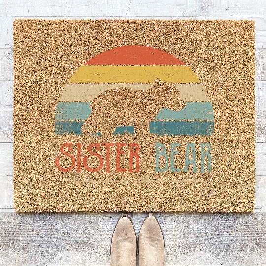 Cute Sister Bear Retro Little Sister Vintage Big Coir Doormats