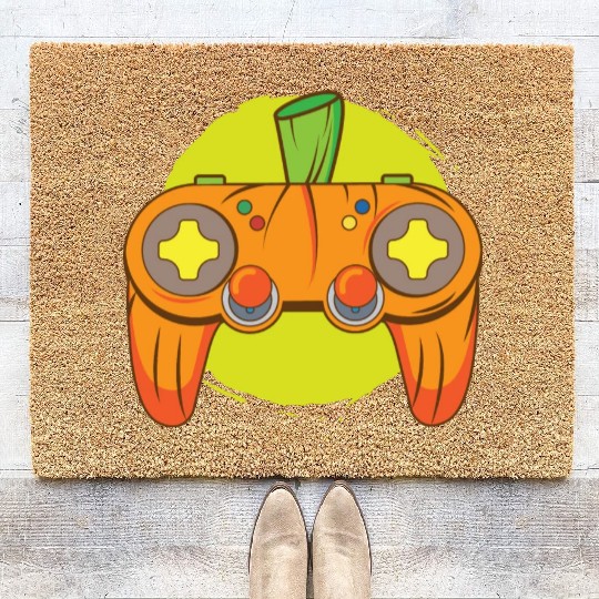 Gamer Life Halloween Pumpkin Head Video Game Coir Doormats