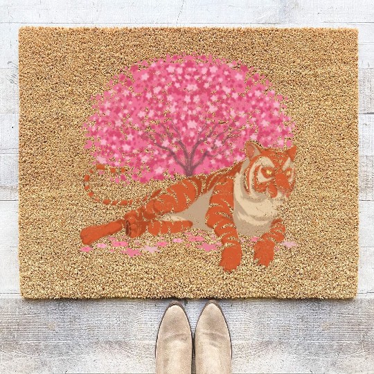 Cherry Blossom Tree Predator Gift Sakura Tiger Coir Doormats