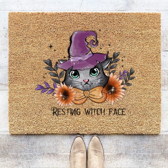 Resting witch face Coir Doormats
