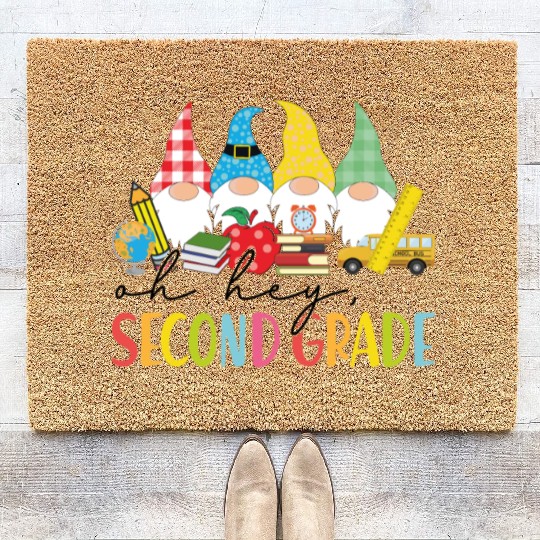 Oh Hey Second Grade Gnomes Student 2nd Grade Back Coir Doormats
