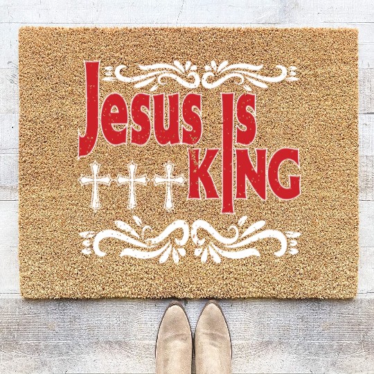 Jesus Is King Love Jesus Christian Christmas Coir Doormats