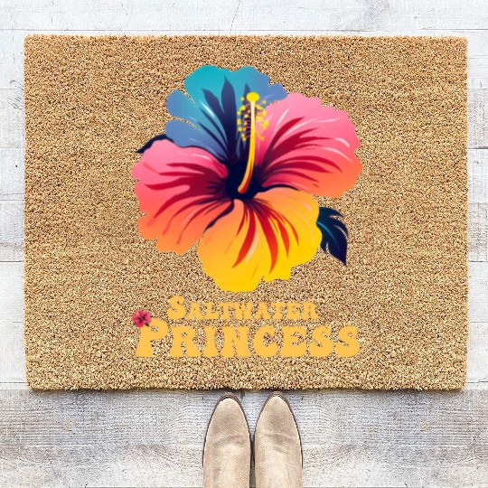 Surfing Girl Colorful Hibiscus Coir Doormats