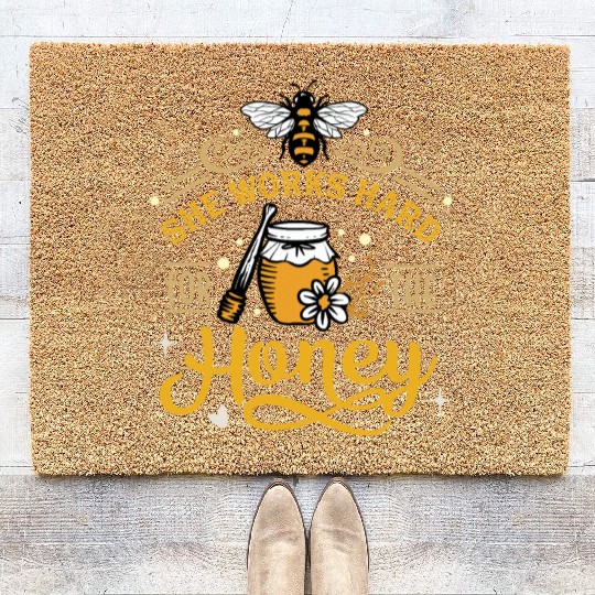 Beekeeper, Bee Hive She Works Hard for the Honey Coir Doormats