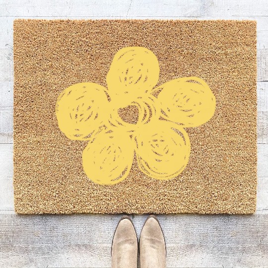 Yellow Chalkboard Flower Doodle Coir Doormats