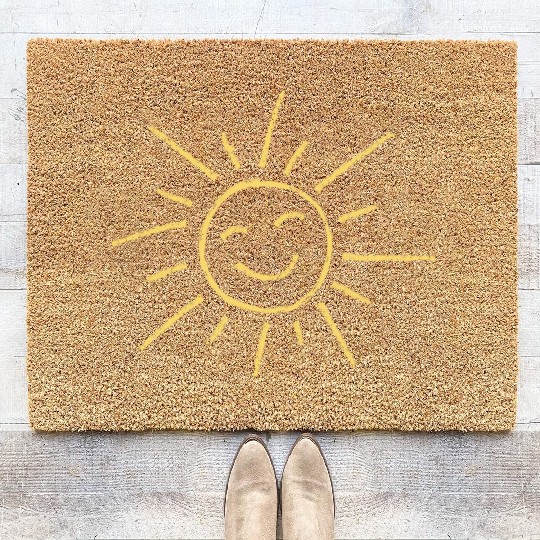 Smiling Sun Chalkboard Drawing Coir Doormats