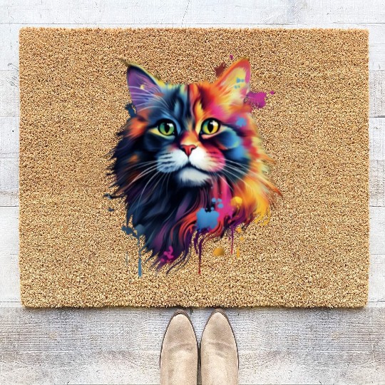 Color Explosion Persian Cat Art Coir Doormats