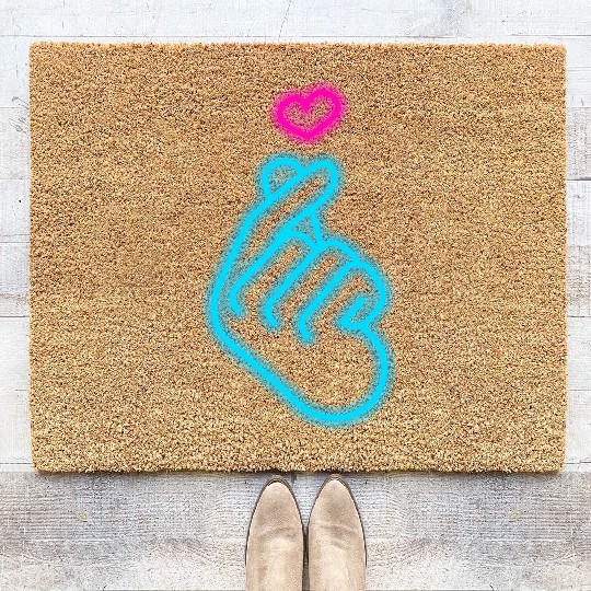 K Pop Hand Symbol Finger Heart Korean Pop Music Coir Doormats