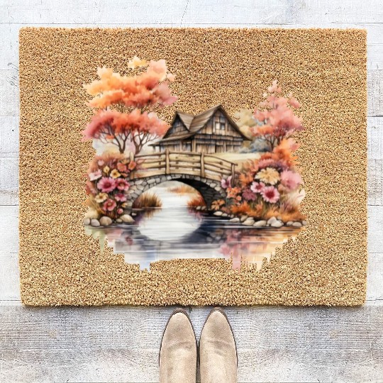 Vintage Wildflower Poster Green Botanical Wall Art Coir Doormats