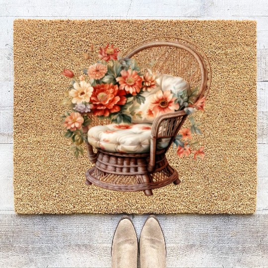 Vintage Wildflower Poster Green Botanical Wall Art Coir Doormats