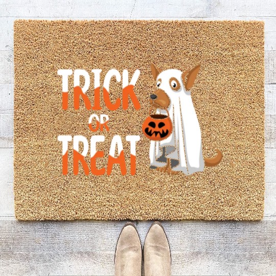 Funny Ghost Dog Trick Treat Lazy Creepy Halloween Coir Doormats