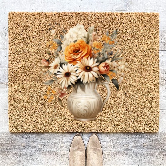 Vintage Wildflower Poster Green Botanical Wall Art Coir Doormats