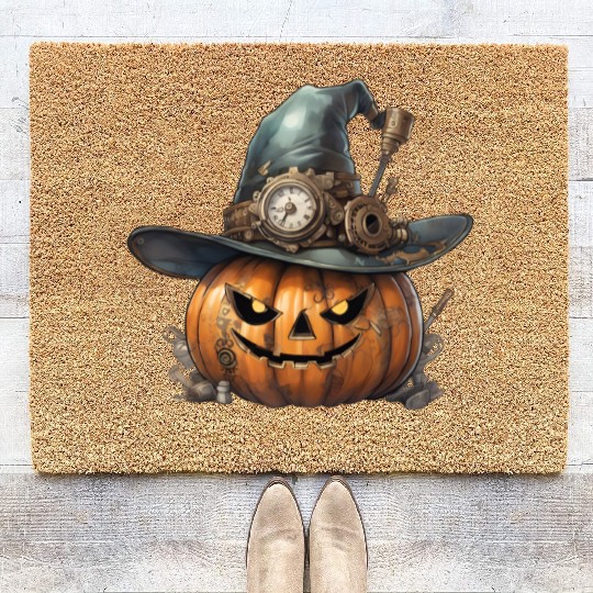 Steampunk Halloween: The pumpkin of the future Coir Doormats