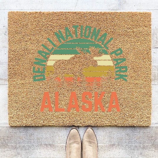 Denali National Park Alaska Moose Hiking Nature Coir Doormats