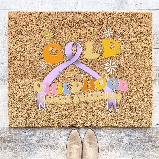 I Wear Gold For Childhood Cancer Awareness Coir Doormats