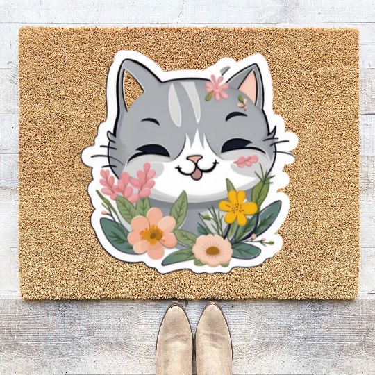 Cat and Flowers Coir Doormats