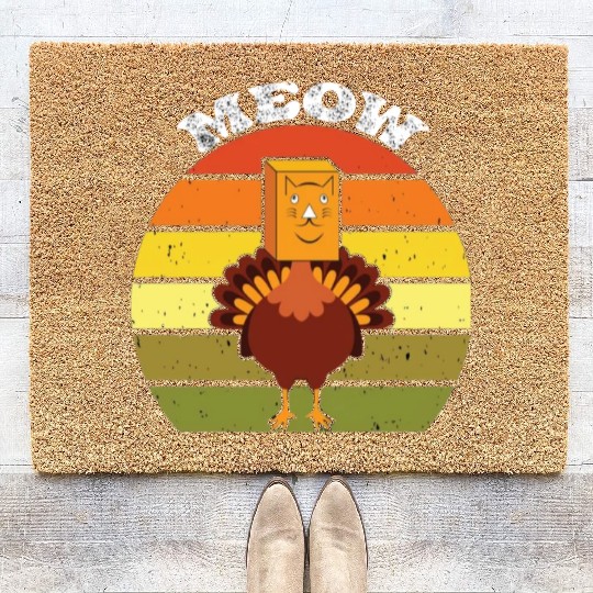 Thanksgiving Turkey Cat Meow Funny Coir Doormats
