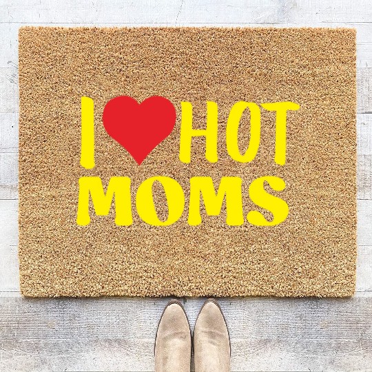 I Love Hot Moms Yellow Coir Doormats