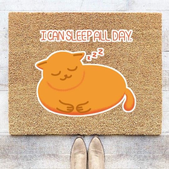 I can sleep all day Lazy orange cat Coir Doormats