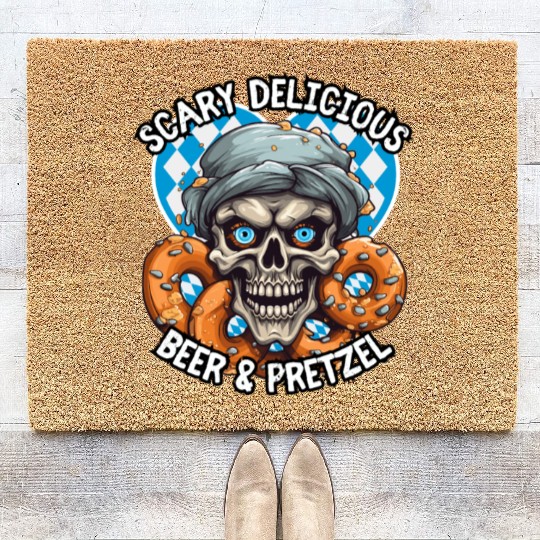 Skull beer and pretzel - Scary delicious Coir Doormats