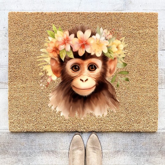 Monkey Chimpanzee Jungle Animal Boho Floral Ape Coir Doormats