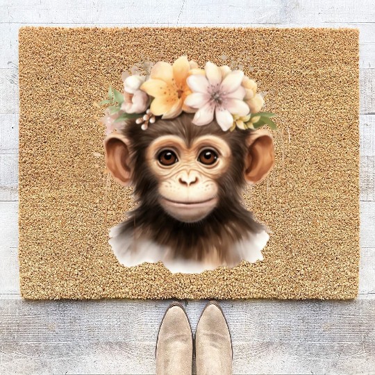 Monkey Chimpanzee Jungle Animal Boho Floral Ape Coir Doormats