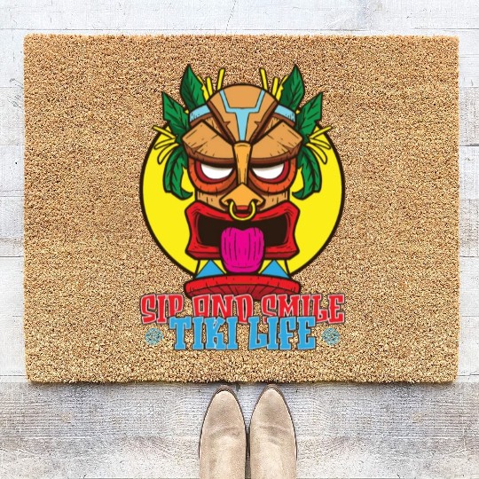 Tiki Mask Hawaiian Decor Luau Party South Pacific Coir Doormats